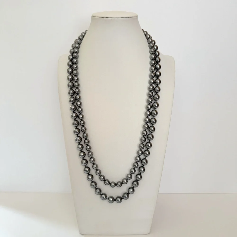 Joan Rivers Set of 2 Gray Gunmetal Metallic Faux Pearl Beaded Necklaces - Picture 3 of 5